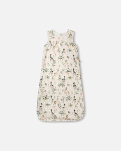 Organic Cotton Jersey Muslin Sleep Sack Beige Zebra Print