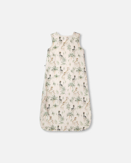 Organic Cotton Jersey Muslin Sleep Sack Beige Zebra Print