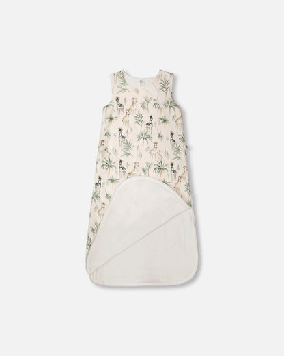 Organic Cotton Jersey Muslin Sleep Sack Beige Zebra Print