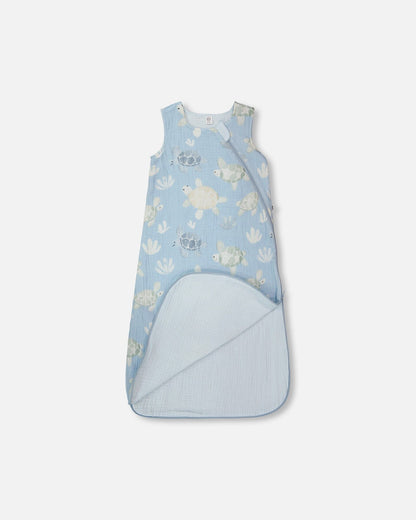 Cotton Jersey Muslin Sleep Sack Blue Turtle Print