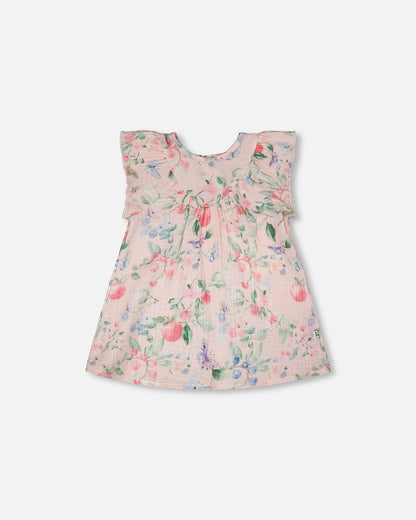 Cotton Muslin Dress And Bloomer Set Pink Printed Berries