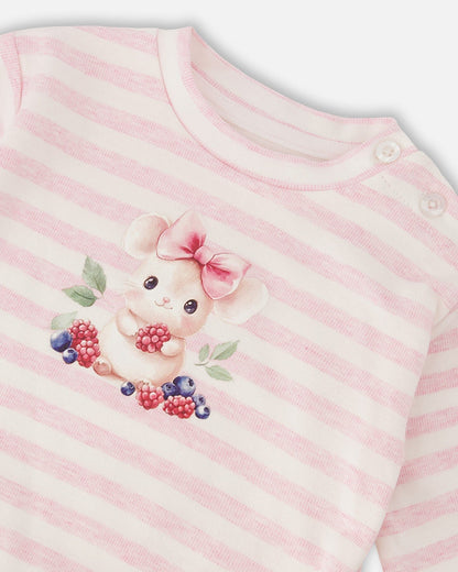 Cotton Jersey Top And Pants Set White And Pink Stripes