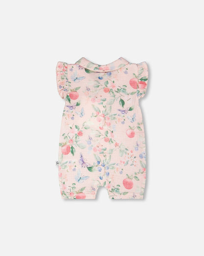 Cotton Muslin Romper Pink Printed Berries