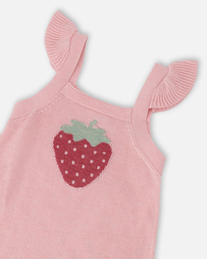 Knit Strawberry Romper Light Pink