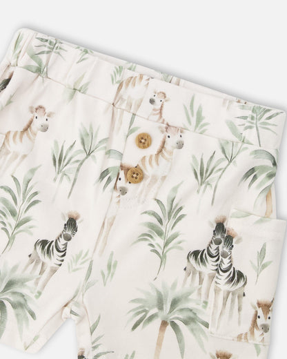Cotton Rib Jersey T-Shirt And Organic Cotton Jersey Short Set Caramel And Beige Zebra Print