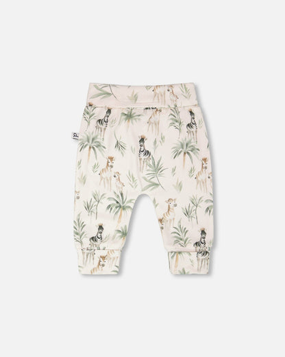 Organic Cotton Jersey Evolutive Pants Beige Zebra Print