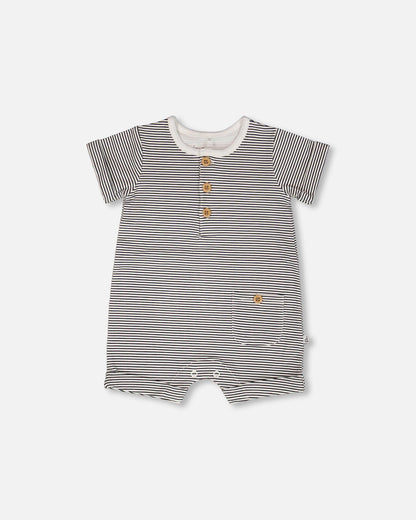 Cotton Jersey Romper Black And Off White Stripes