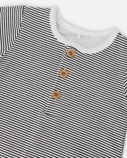 Cotton Jersey Romper Black And Off White Stripes