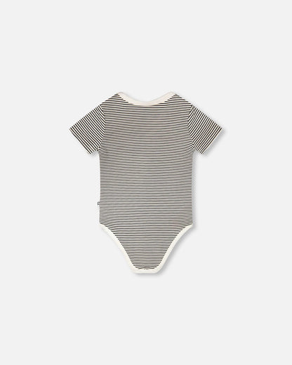 Evolutive Jersey Onesie Black And Off White Stripes