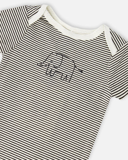 Evolutive Jersey Onesie Black And Off White Stripes