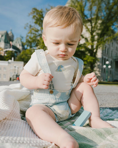 Organic Cotton Jersey Onesie And Muslin Shortall Set White And Blue Turtle Print