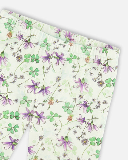 Jersey Tunic And Cotton Capri Set Lavender And Green Printed Flowers