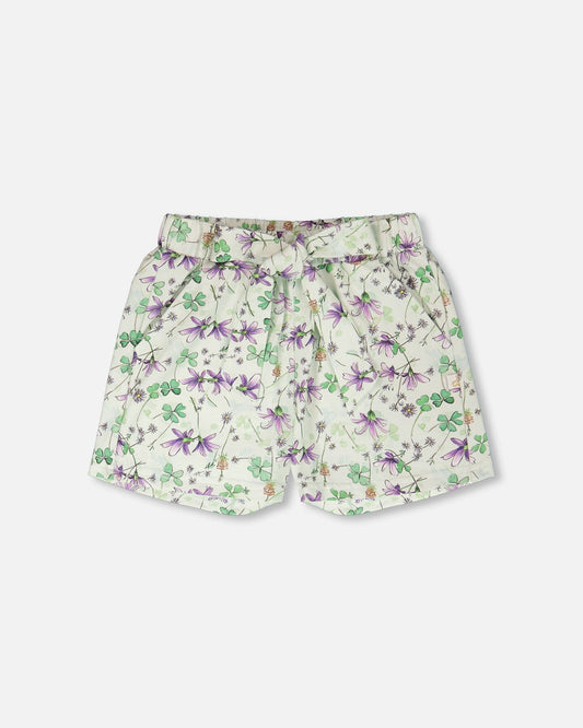 Short en jersey à motif floral vert