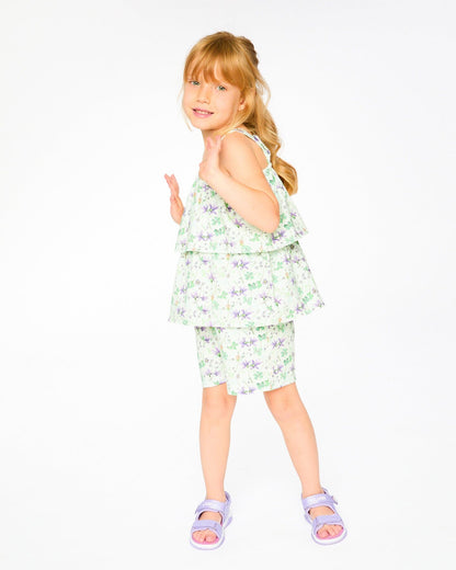 Jersey Romper With Tiers Green Printed Flowers