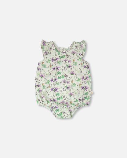 Jersey Romper Green Printed Flowers