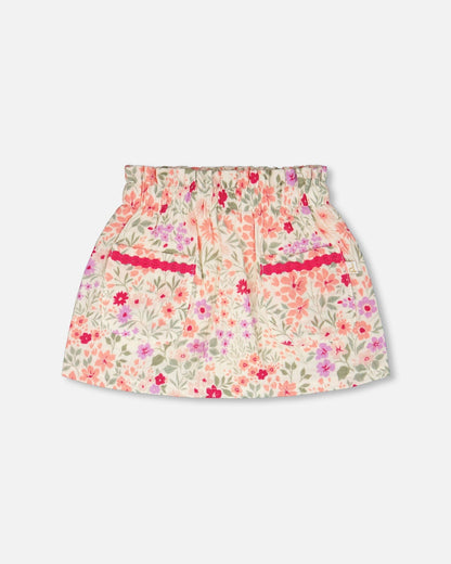 Muslin Skort Off White Printed Flowers