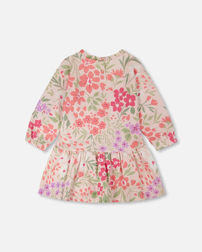 French Terry Dress Pink Printed Flowers