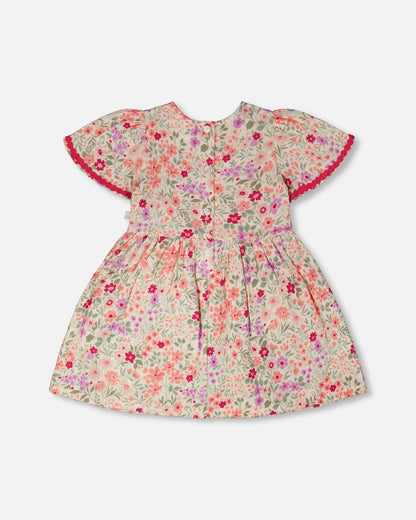 Muslin Dress Off White Printed Flowers