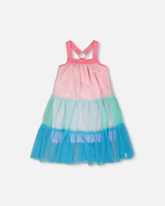 Robe en maille rose et bleue