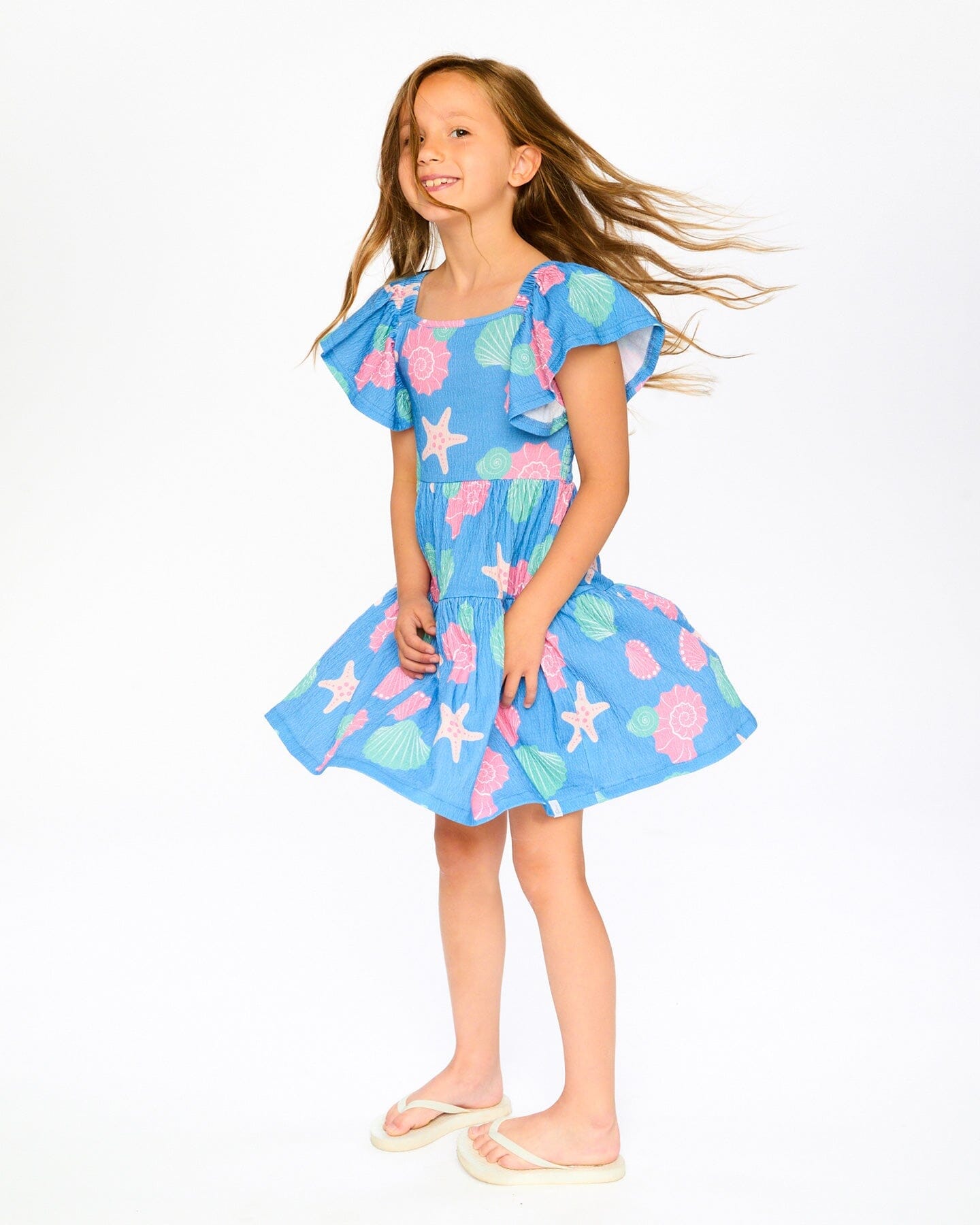 Robe en jersey froissé à imprimé coquillages bleu