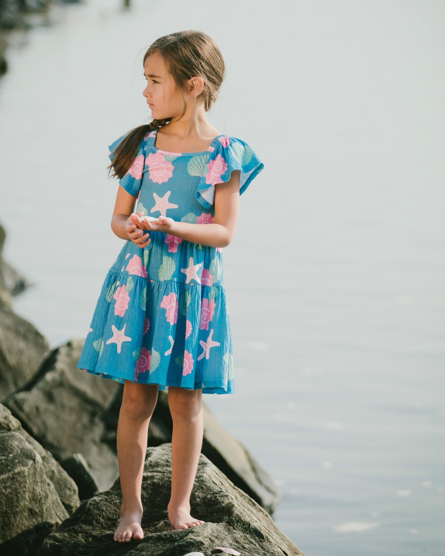Robe en jersey froissé à imprimé coquillages bleu
