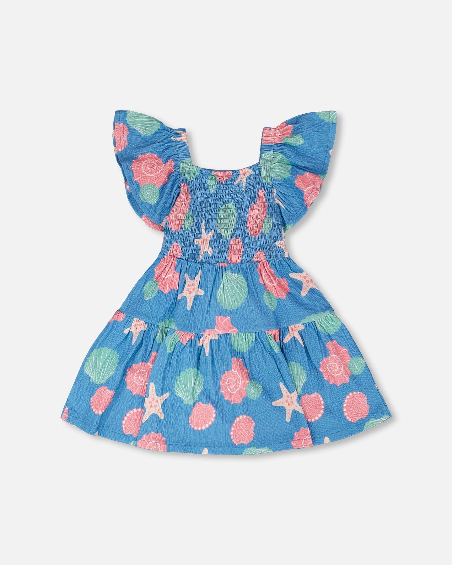 Robe en jersey froissé à imprimé coquillages bleu