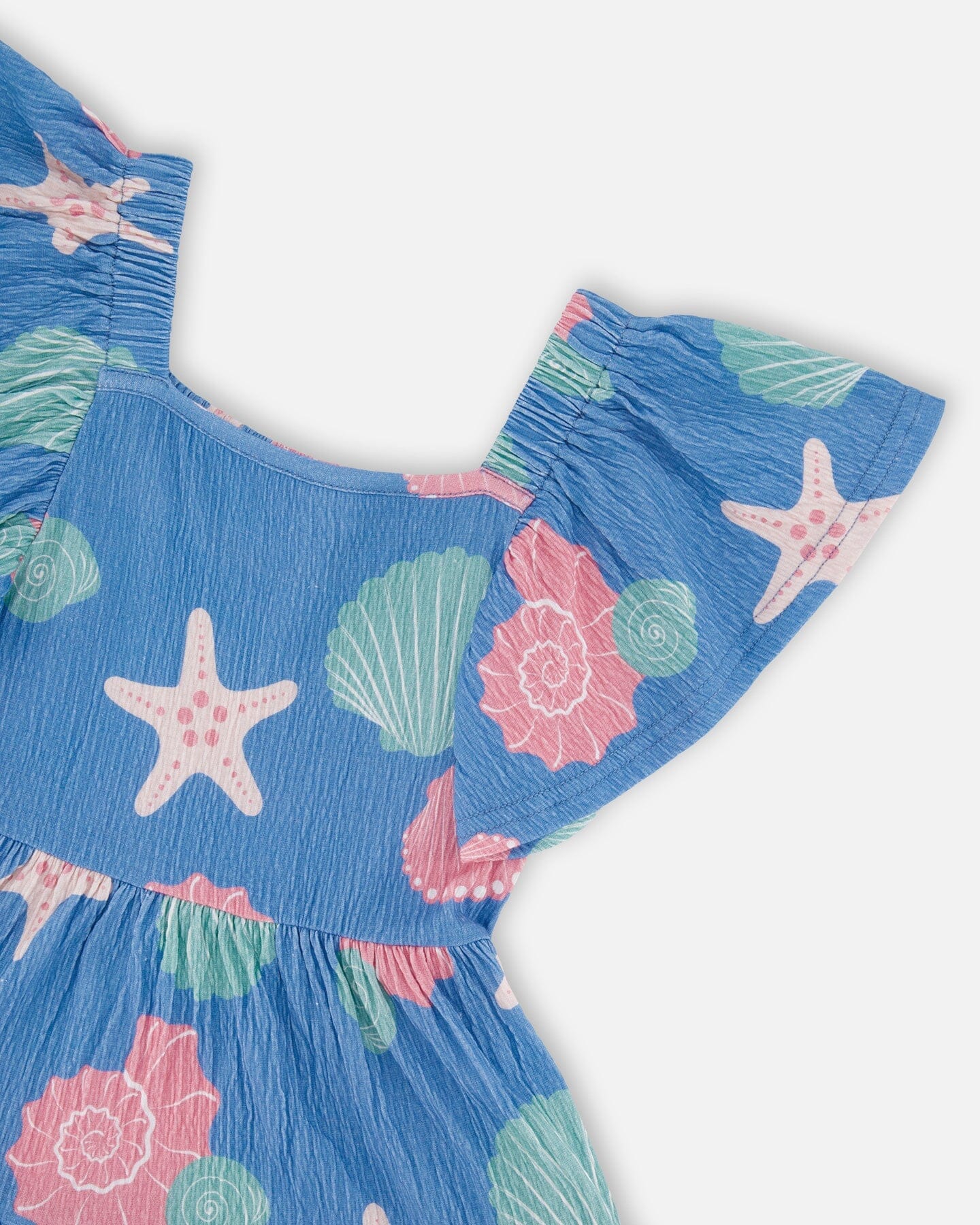 Robe en jersey froissé à imprimé coquillages bleu