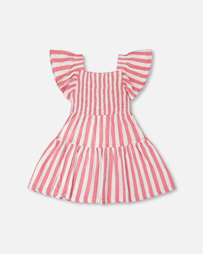 Crinkle Jersey Dress White And Pink Stripes