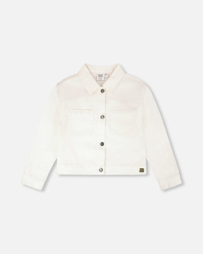 White Denim Jacket With Embroidery