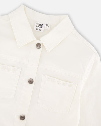 White Denim Jacket With Embroidery