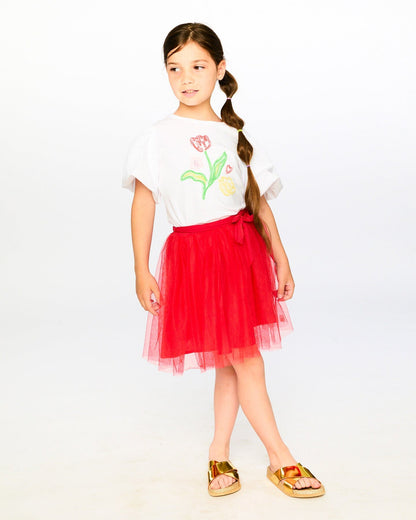 Mesh And Eyelet Skirt Red