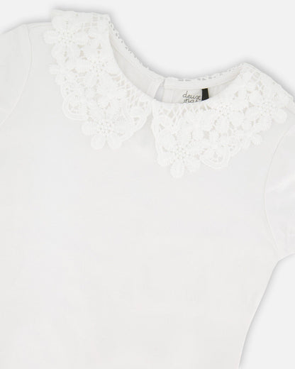 T-Shirt With Crochet Peter Pan Collar White