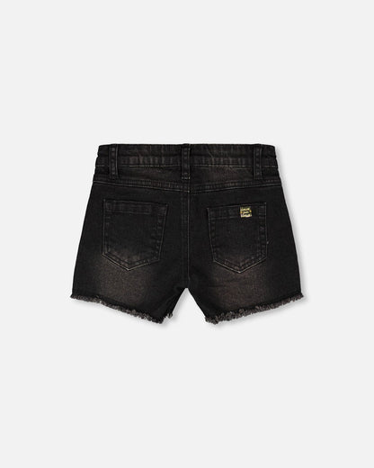 Black Denim Shorts With Embroidery