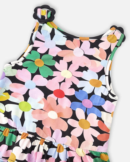 Jersey Tank Top Black Printed Flowers