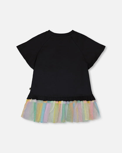 Organic Cotton Tunic Black With Mesh Frill