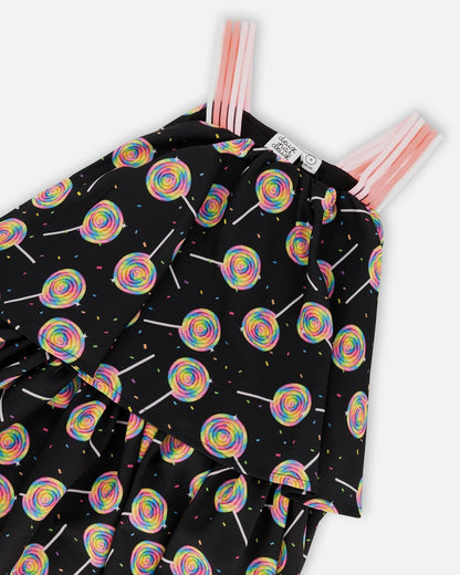 Woven Dress Black Lollipop Print