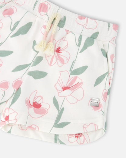 French Terry Shorts Off White Printed Flowers