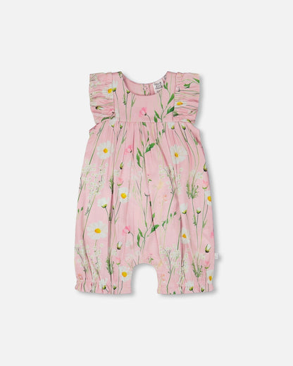Viscose Romper Pink Printed Flowers