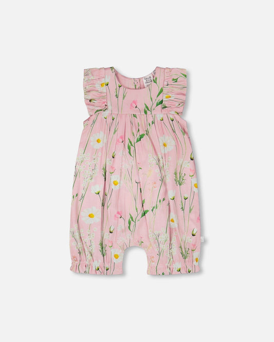 Viscose Romper Pink Printed Flowers