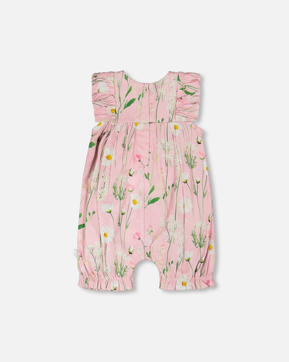 Viscose Romper Pink Printed Flowers