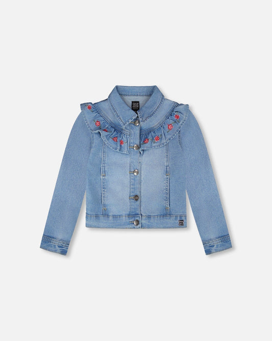 Light Blue Denim Jacket With Embroidery