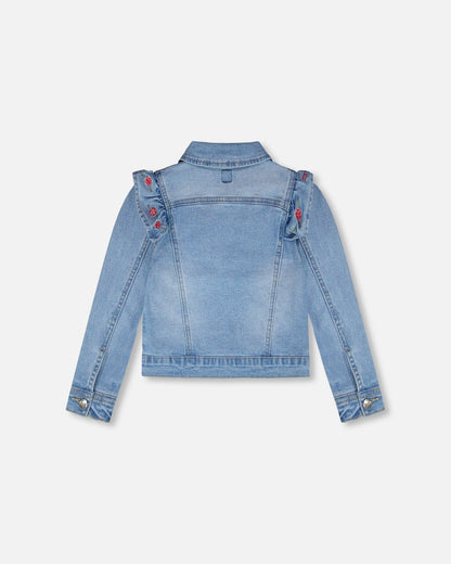 Light Blue Denim Jacket With Embroidery