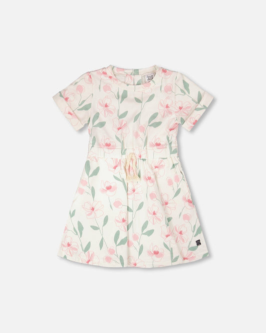 French Terry Dress Off White Printed Flowers