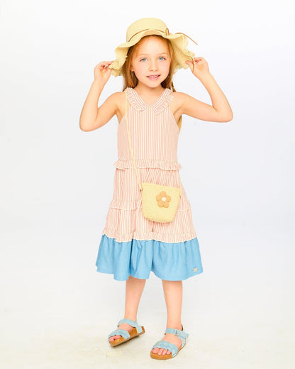 Flower Straw Purse Beige