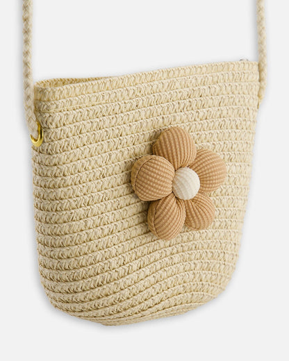 Flower Straw Purse Beige