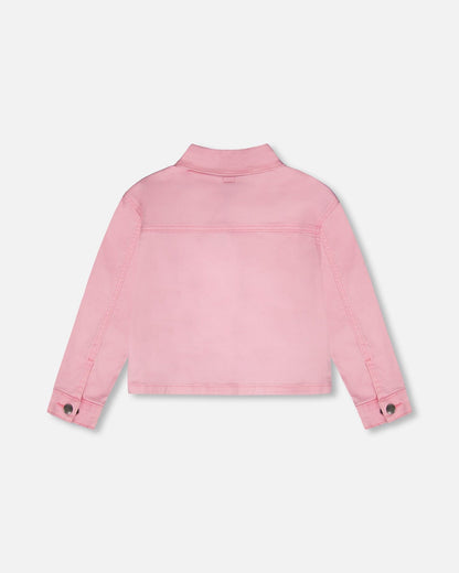 Pink Denim Jacket With Embroidered Patches
