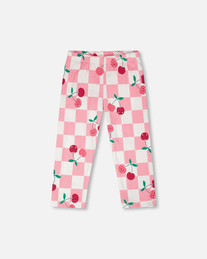 Organic Cotton Jersey Capri Pink Printed Cherries