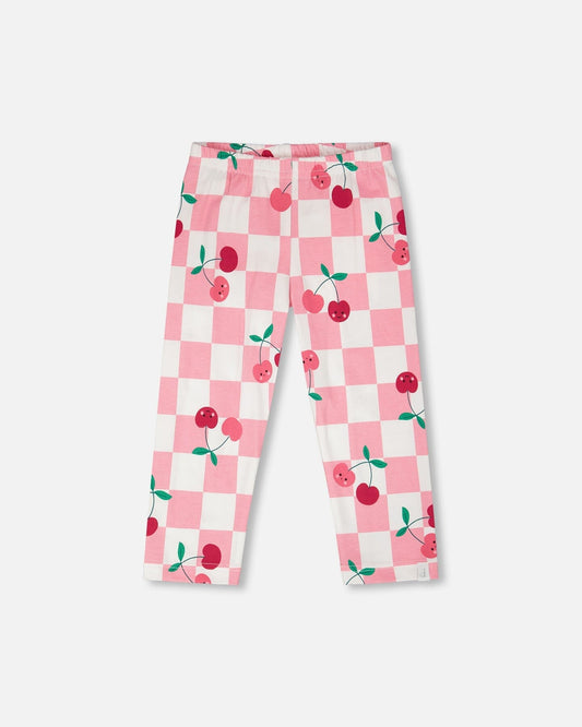 Organic Cotton Jersey Capri Pink Printed Cherries