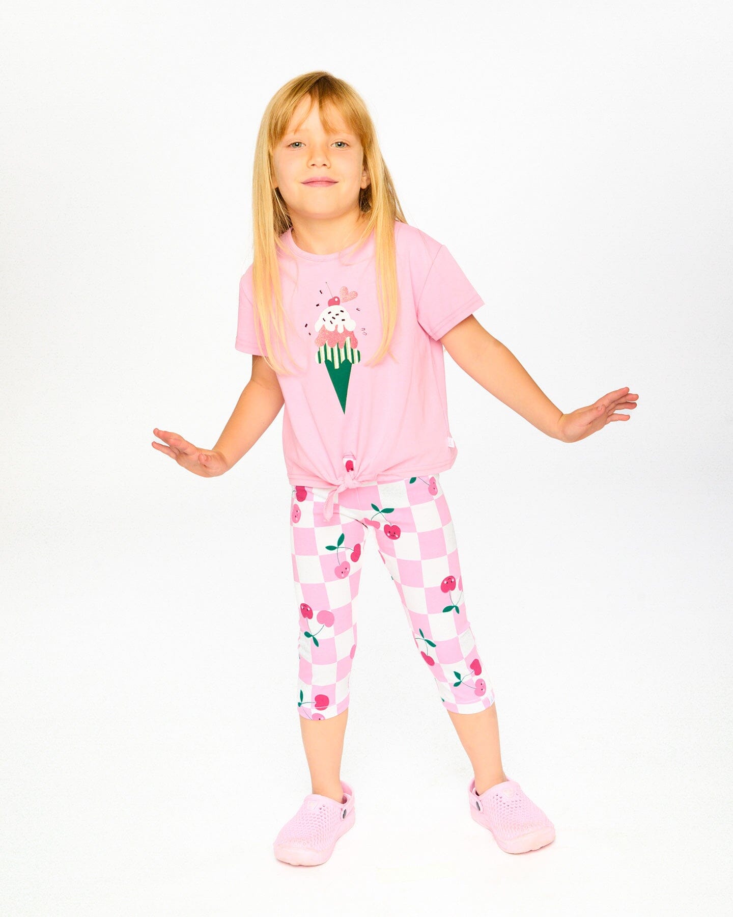 Organic Cotton Jersey T-Shirt With Tie At Waist Pink