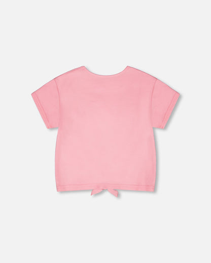 Organic Cotton Jersey T-Shirt With Tie At Waist Pink